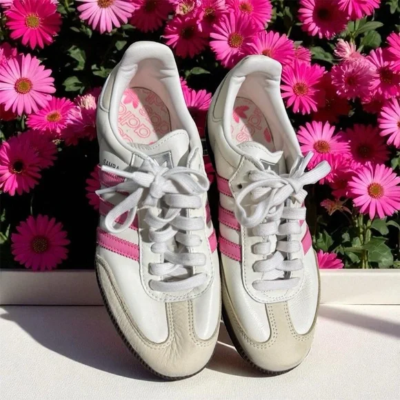 Adidas Women's White and Pink Sneakers - Picture 2 of 5